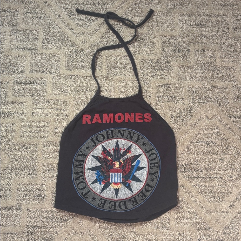 Women’s Ramones Cropped Halter Top with Band Logo Size Small